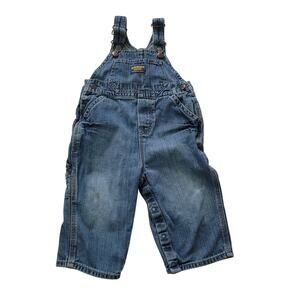 Oshkosh‎ B'Gosh Size 18mo Classic Medium Wash Long Overalls Bibs Jeans Denim